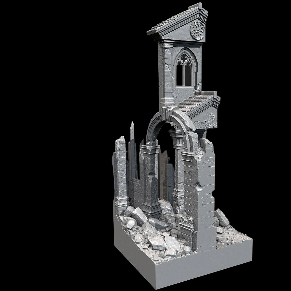 1/35 Scale Ruined European Gothic Building Diorama Base Kit - Urban Combat Scenery