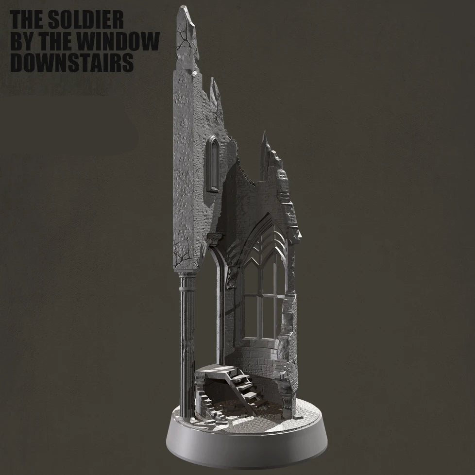 1/35 Scale Ruined Gothic Building Corner Diorama Base - Urban Warfare Terrain Model