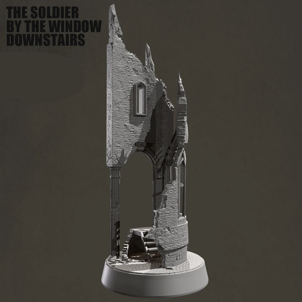 1/35 Scale Ruined Gothic Building Corner Diorama Base - Urban Warfare Terrain Model