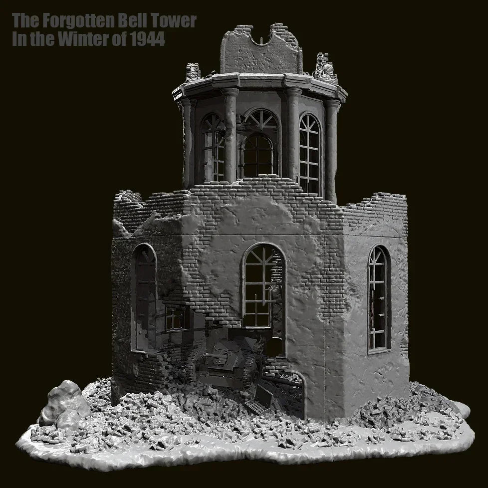 1/35 Scale Ruined Bell Tower WWII Diorama Base - "Forgotten Bell Tower in Winter of 1944" Terrain Kit
