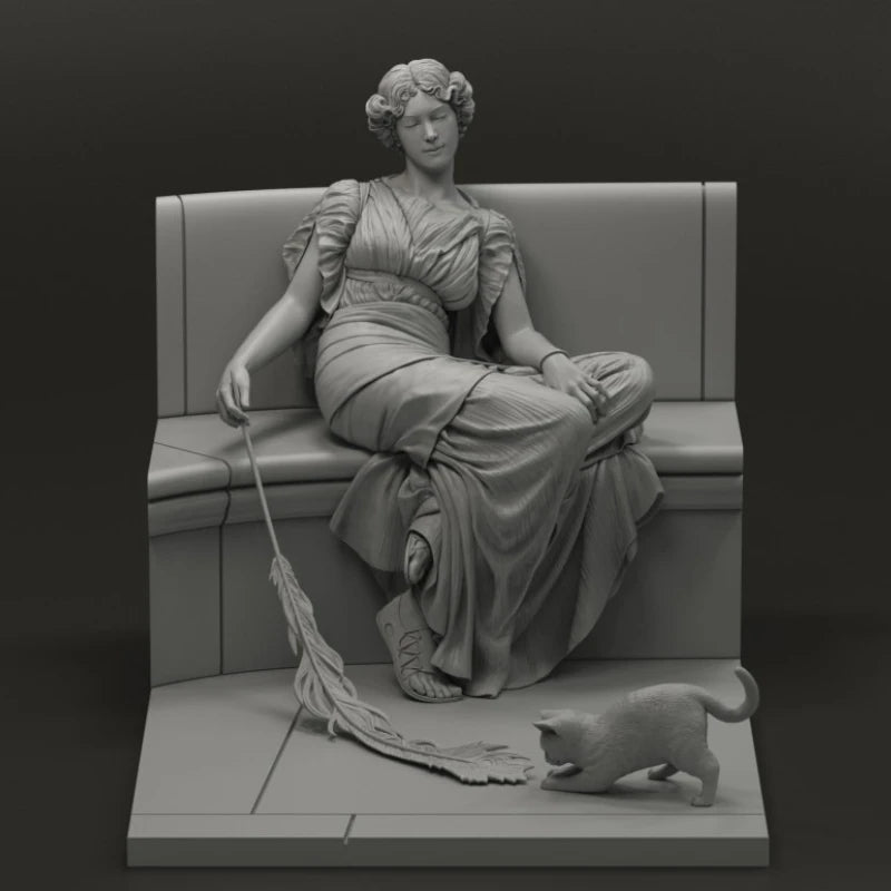 1/24 Scale 80mm Die-Cast Resin Figure Model Kit Casual Beauty Tease Cat Hobby Miniature Toys Unassembled Unpainted DIY Diorama - R Supply Store