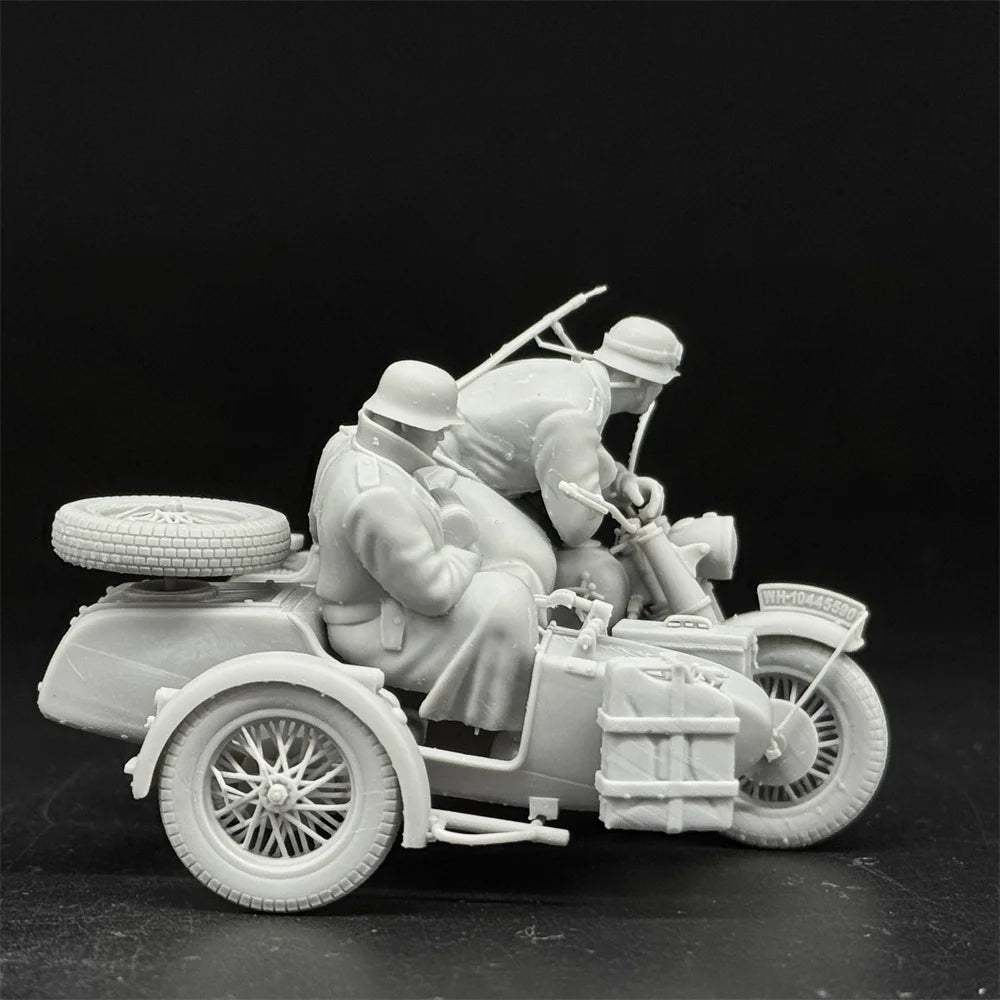 1/35 Scale WWII German Army Motorcycle Soldiers Waiting - 2 Figure & Sidecar Set | R-Supply Store
