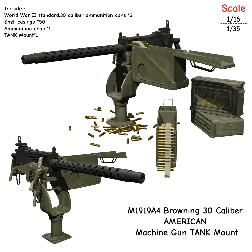1/16 1/35 M1919A4 .30 Cal Tank Mount Kit | WWII Machine Gun Set