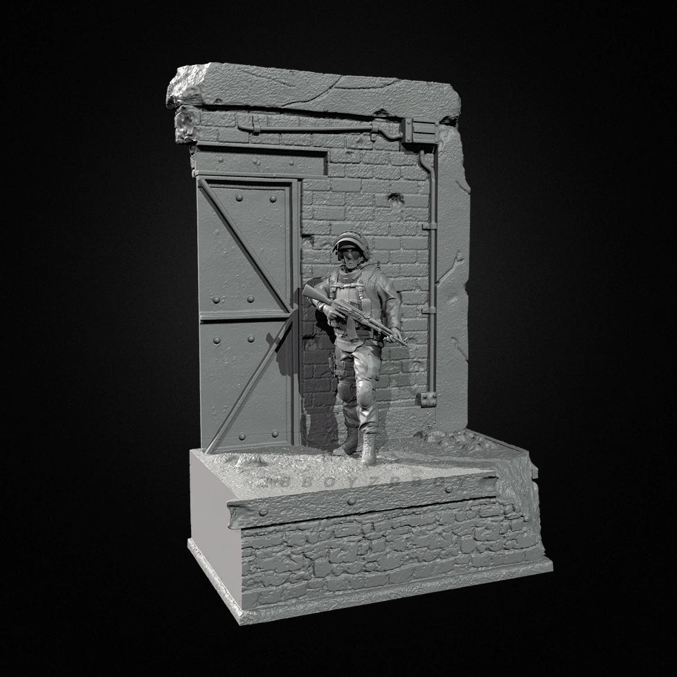 1/35 Scale Modern Infantry Soldier & Ruined Building Resin Kit - Full Scene Diorama
