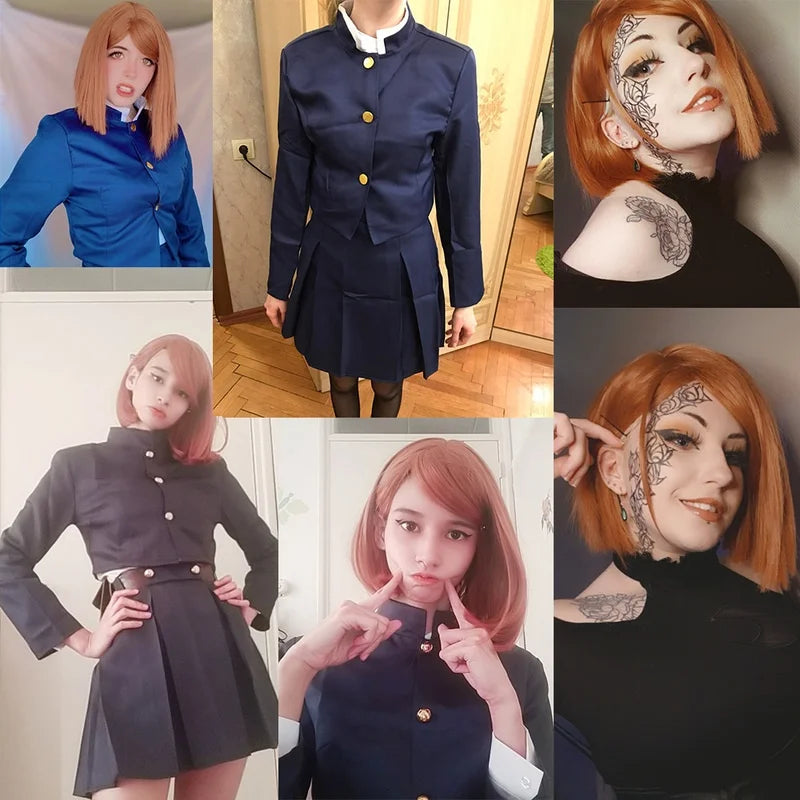 Anime Jujutsu Kaisen Cosplay Costume Kugisaki Nobara Tatoo Girls Women Dress Uniform Full Set