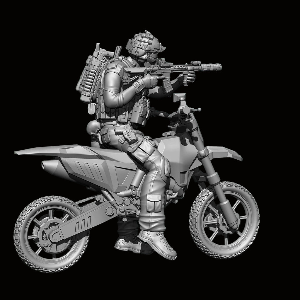 1/24 Scale (75mm) Tactical Motorcycle Rider Resin Figure Model Kit - Modern Operator on Dirt Bike