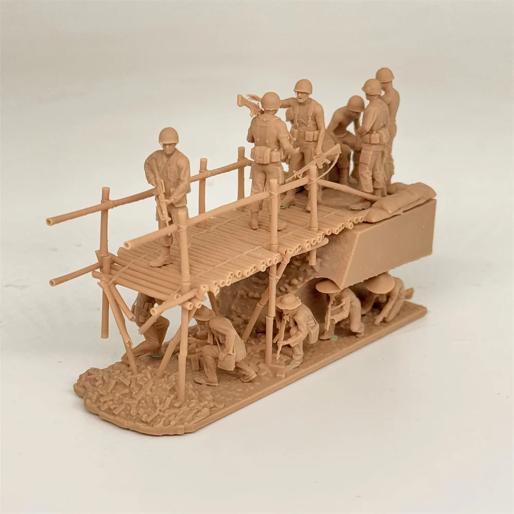 1/72 Scale Vietnam War Bridge / Bunker Ambush Scene Resin Diorama Kit (10+ Figures) - US & VC Combat Miniature