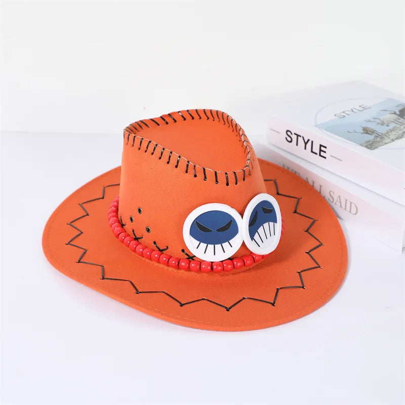 New Arrival Anime Ace Cosplay Hats Unisex Luffy Ace Orange Cowboy Cap for Kids Adult Halloween Carnival Cosplay Accessories
