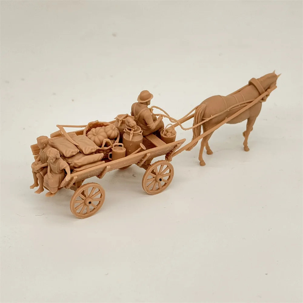 1/72 Scale WWII Civilian Horse-Drawn Carriage & Transport Resin Model Kit - Children, Cargo & Cat Detail