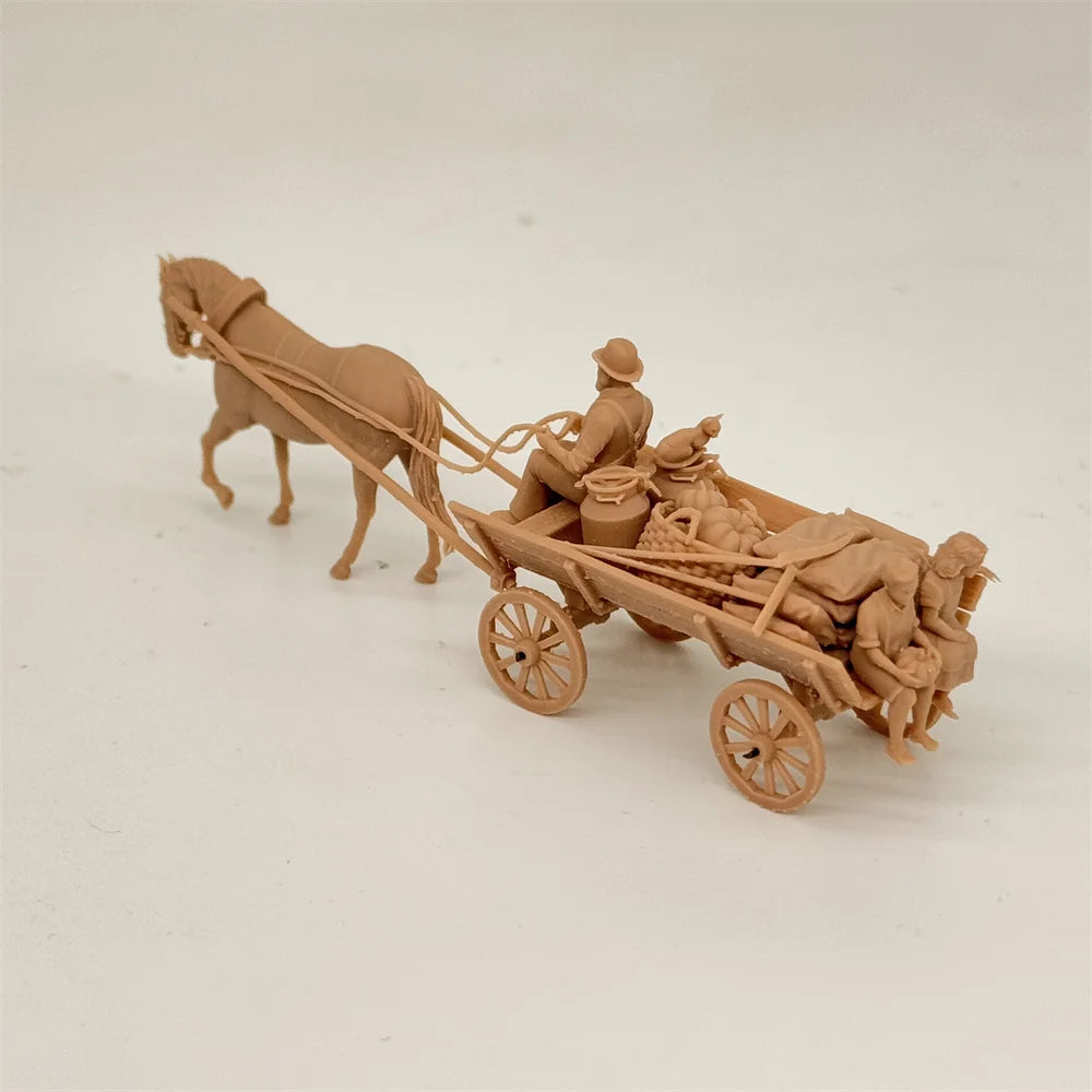 1/72 Scale WWII Civilian Horse-Drawn Carriage & Transport Resin Model Kit - Children, Cargo & Cat Detail