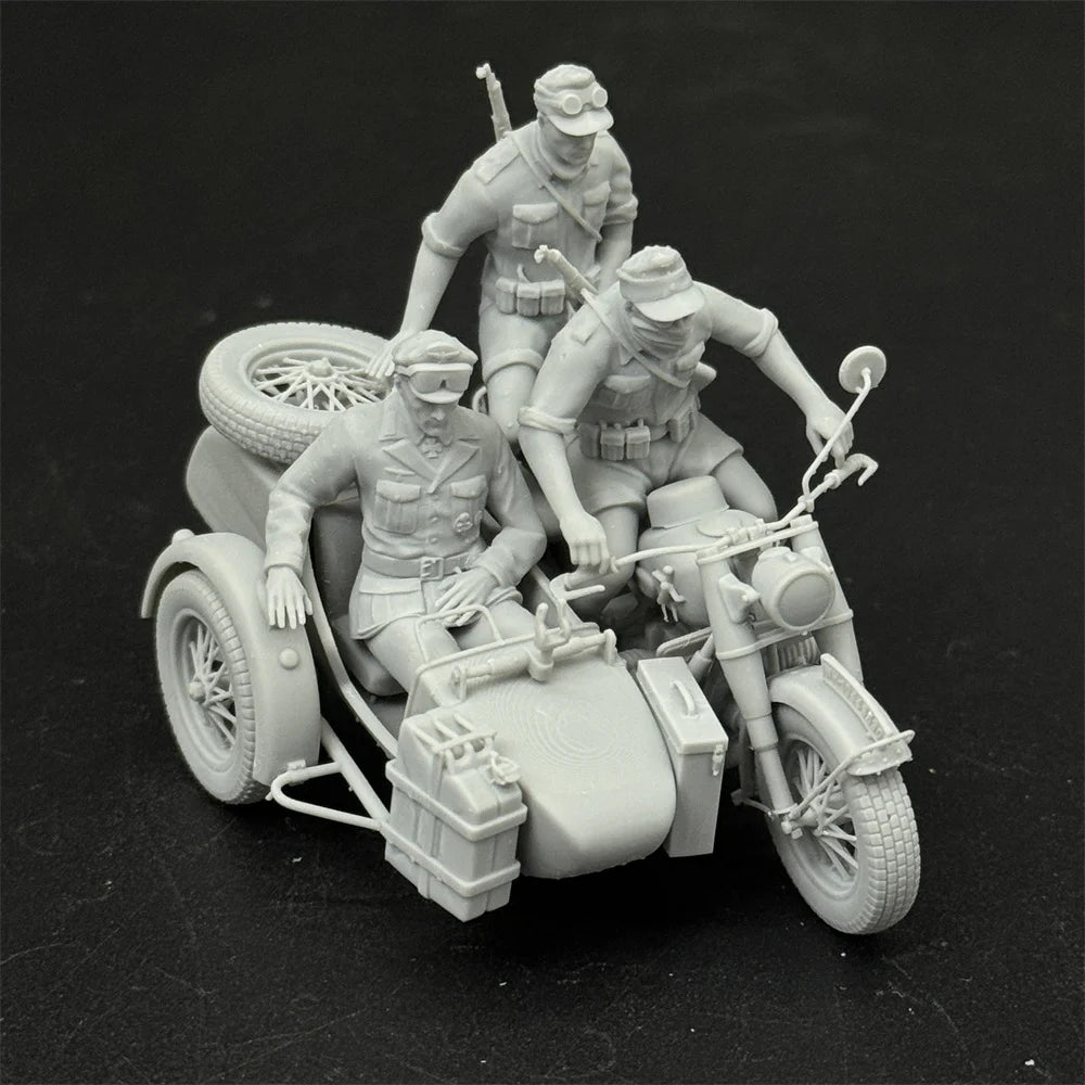 1/35 Scale German Motorcycle Crew Officer 3 Figures Resin Model Miniature Military War Game - R Supply Store