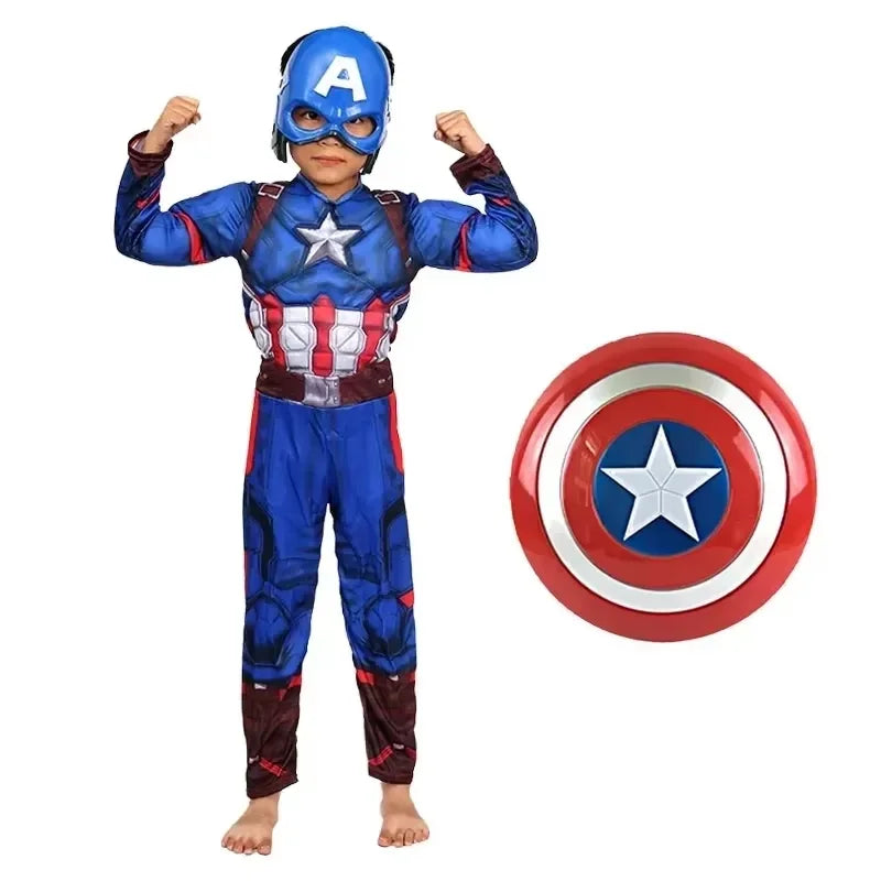 Captain America Muscle Costume Superhero Captain America Muscle Cosplay Jumpsuit Shield Halloween Carnival Party Costume for Kid