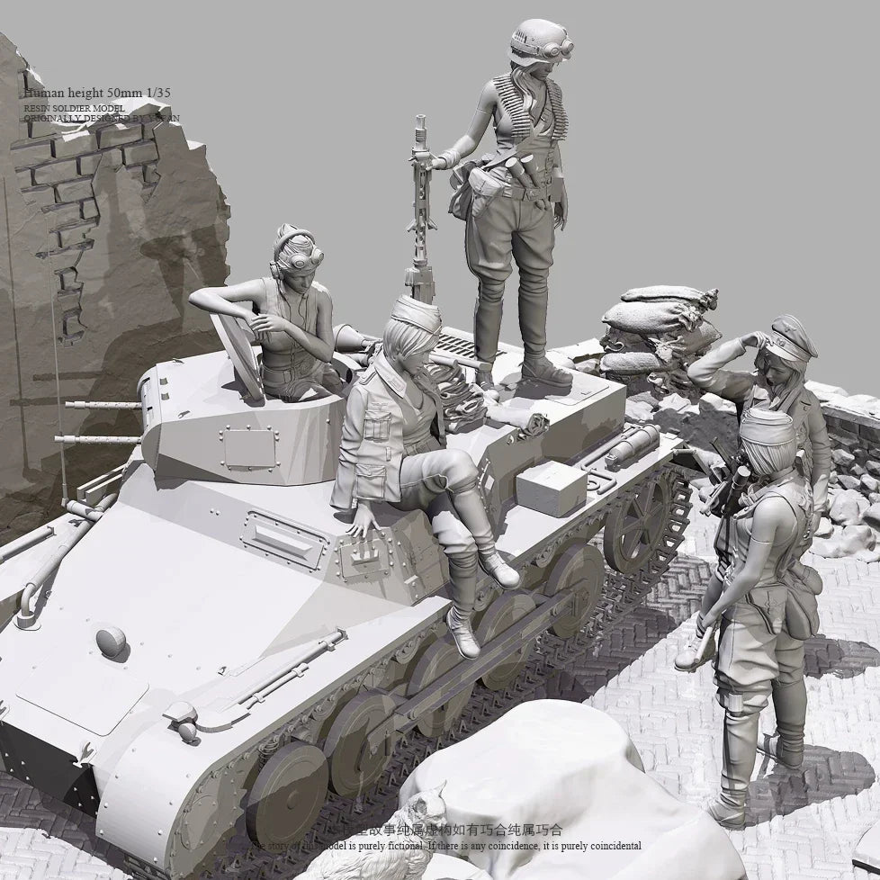 1/35 Scale Female Armored Vehicle Crew Resin Figure Set (x5) - Historical Military Diorama