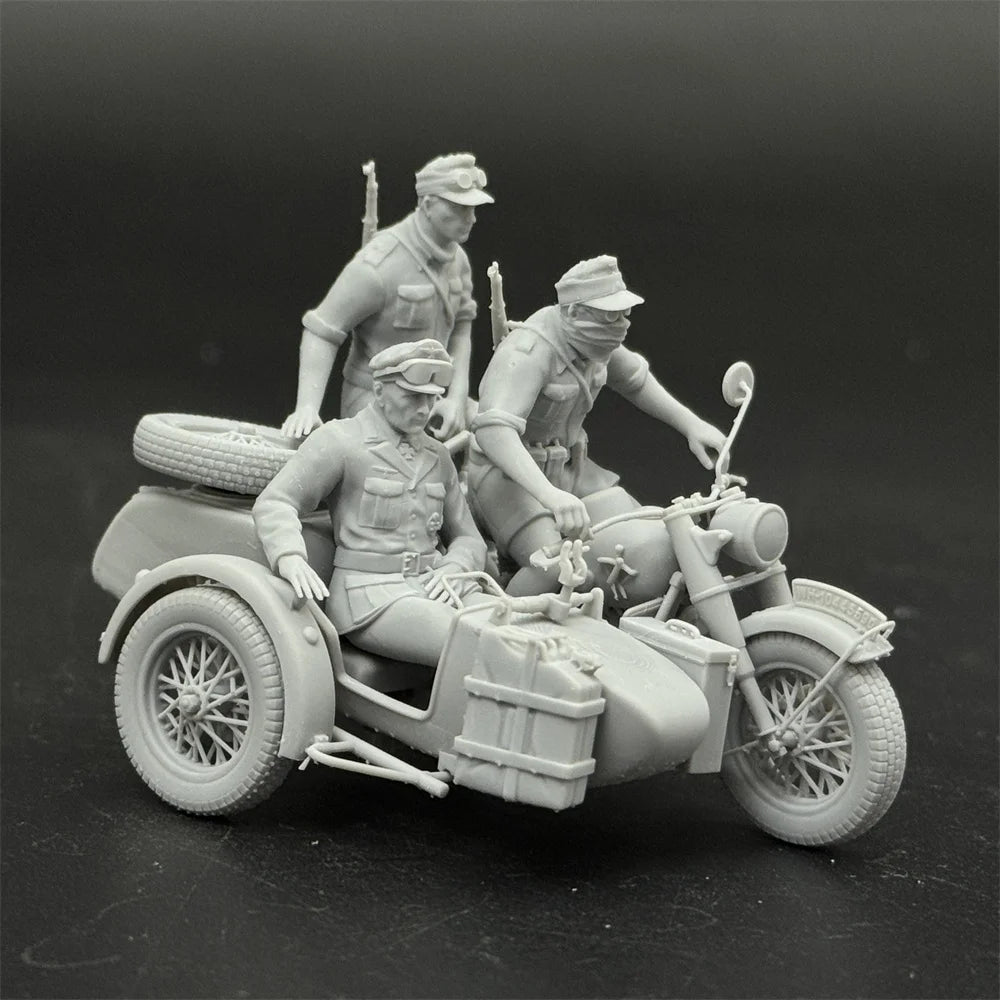 1/35 Scale German Motorcycle Crew Officer 3 Figures Resin Model Miniature Military War Game - R Supply Store
