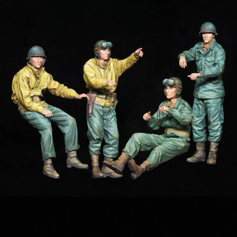 1/35 Scale Die-Cast Resin Figure Model Kit WWII US Tank Crew Set 4 Figures Unassembled and Unpainted - R Supply Store