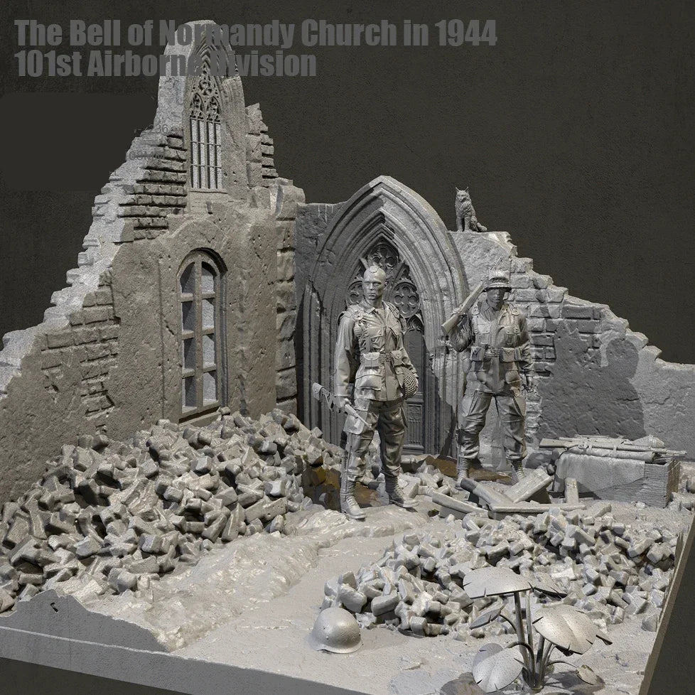 1/35 Scale Resin Soldier Figure Scene | 2 Soldiers +building | Self-Assembled Model Kit - R Supply Store