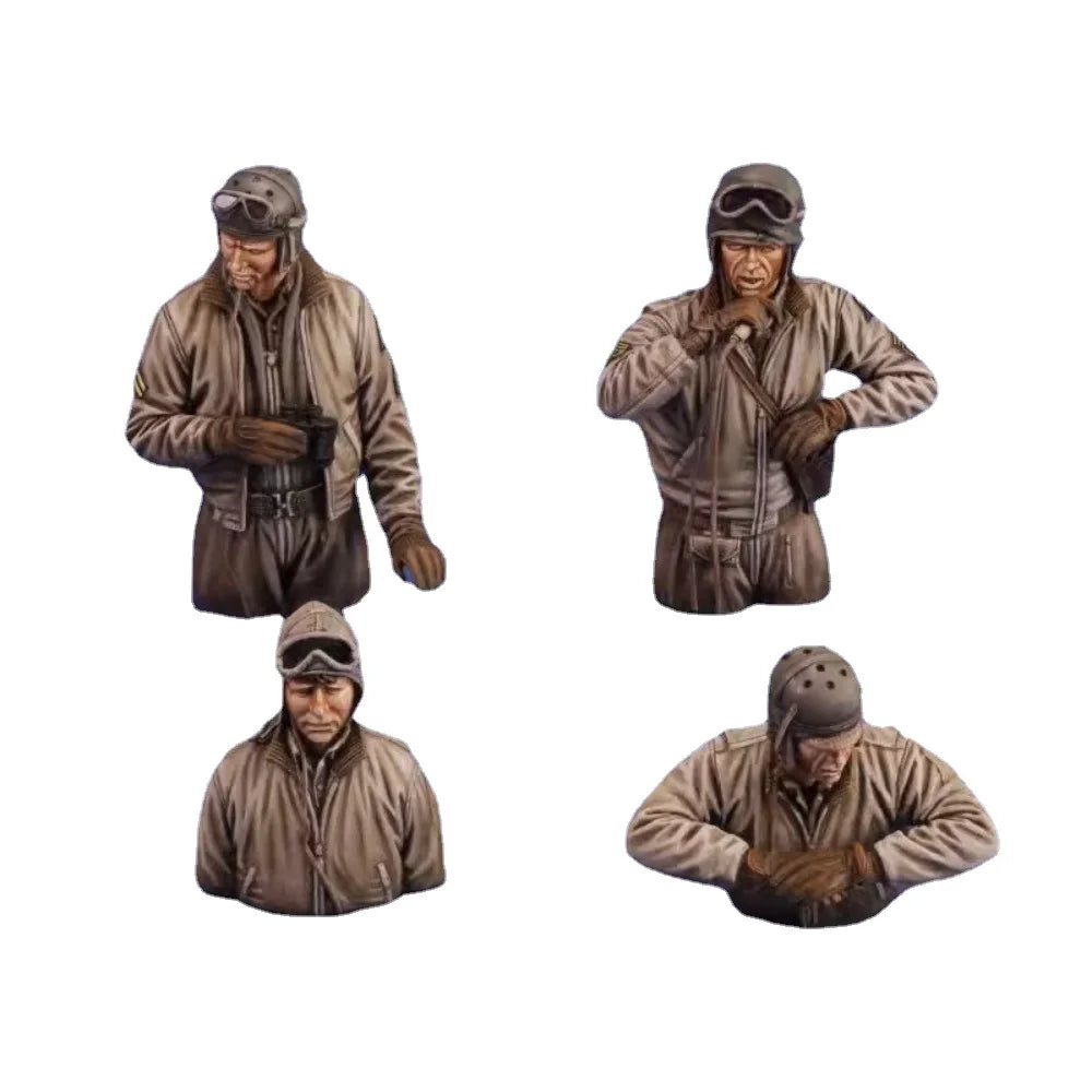 1/35 WWII US Army Tank Crew Half Body Resin Figures Set (x4) - Unassembled Vehicle Diorama Kit