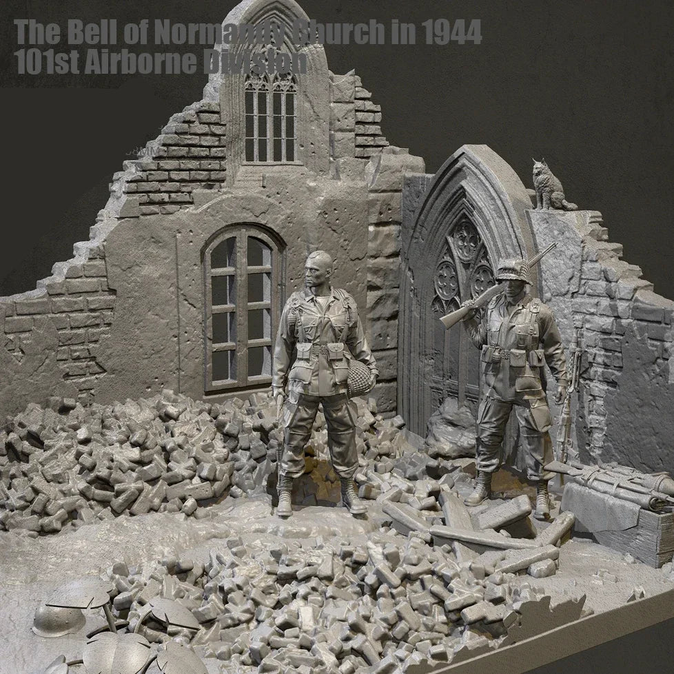 1/35 Scale Resin Soldier Figure Scene | 2 Soldiers +building | Self-Assembled Model Kit - R Supply Store