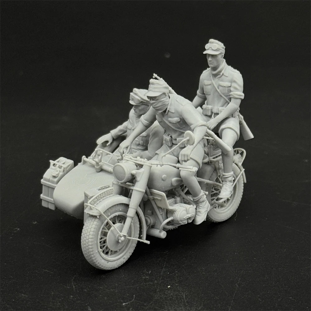 1/35 Scale German Motorcycle Crew Officer 3 Figures Resin Model Miniature Military War Game - R Supply Store