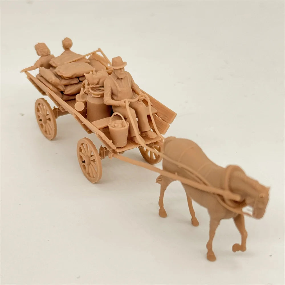 1/72 Scale WWII Civilian Horse-Drawn Carriage & Transport Resin Model Kit - Children, Cargo & Cat Detail