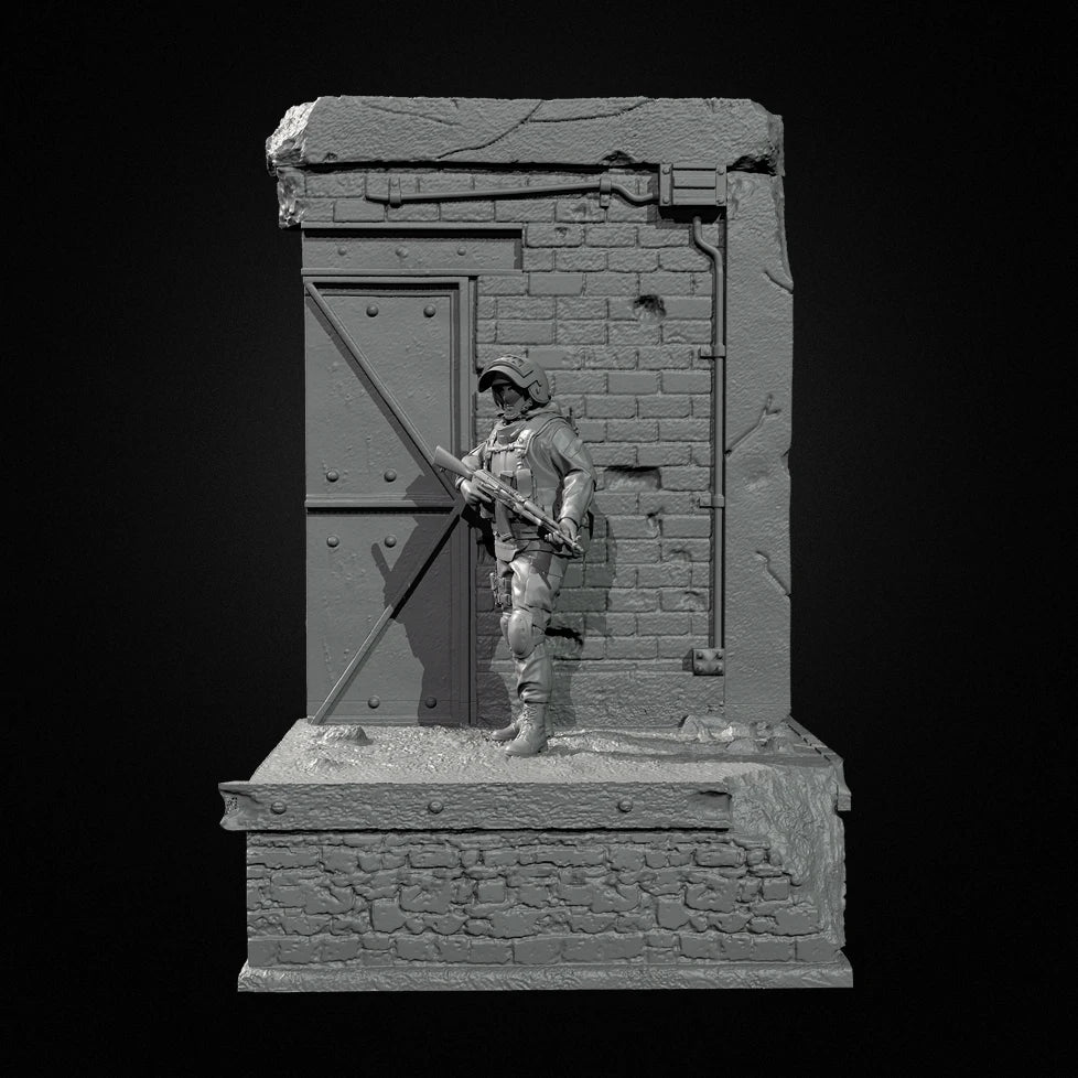 1/35 Scale Modern Infantry Soldier & Ruined Building Resin Kit - Full Scene Diorama