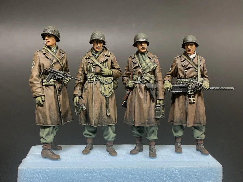 1/35 Scale Die-Cast Resin Figure Model Kit WWII US Infantry MG Team Winter Set 4 Figures (No Motorcycle) Unassembled Unpainted - R Supply Store