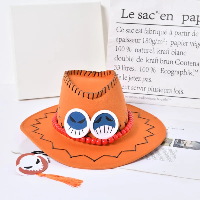 New Arrival Anime Ace Cosplay Hats Unisex Luffy Ace Orange Cowboy Cap for Kids Adult Halloween Carnival Cosplay Accessories