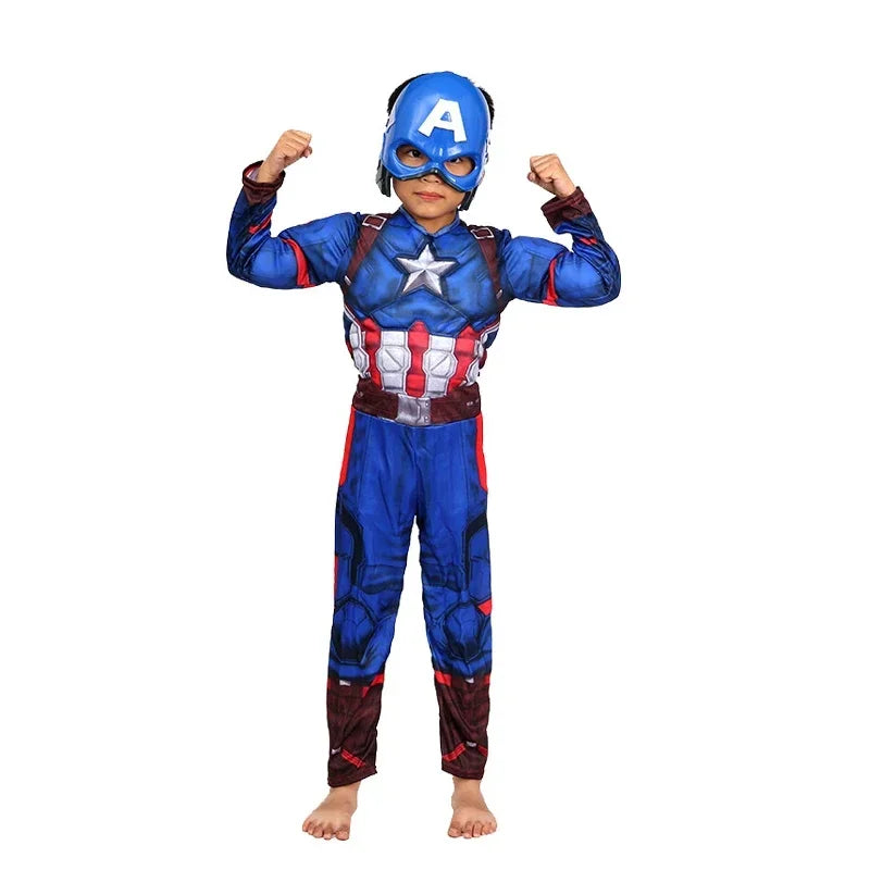 Captain America Muscle Costume Superhero Captain America Muscle Cosplay Jumpsuit Shield Halloween Carnival Party Costume for Kid