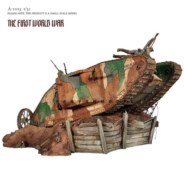 1/32 Scale WWI British Mark IV Tank Diorama Resin Model Kit (10 Soldiers + Tank + Platform) DIY Assembly Set