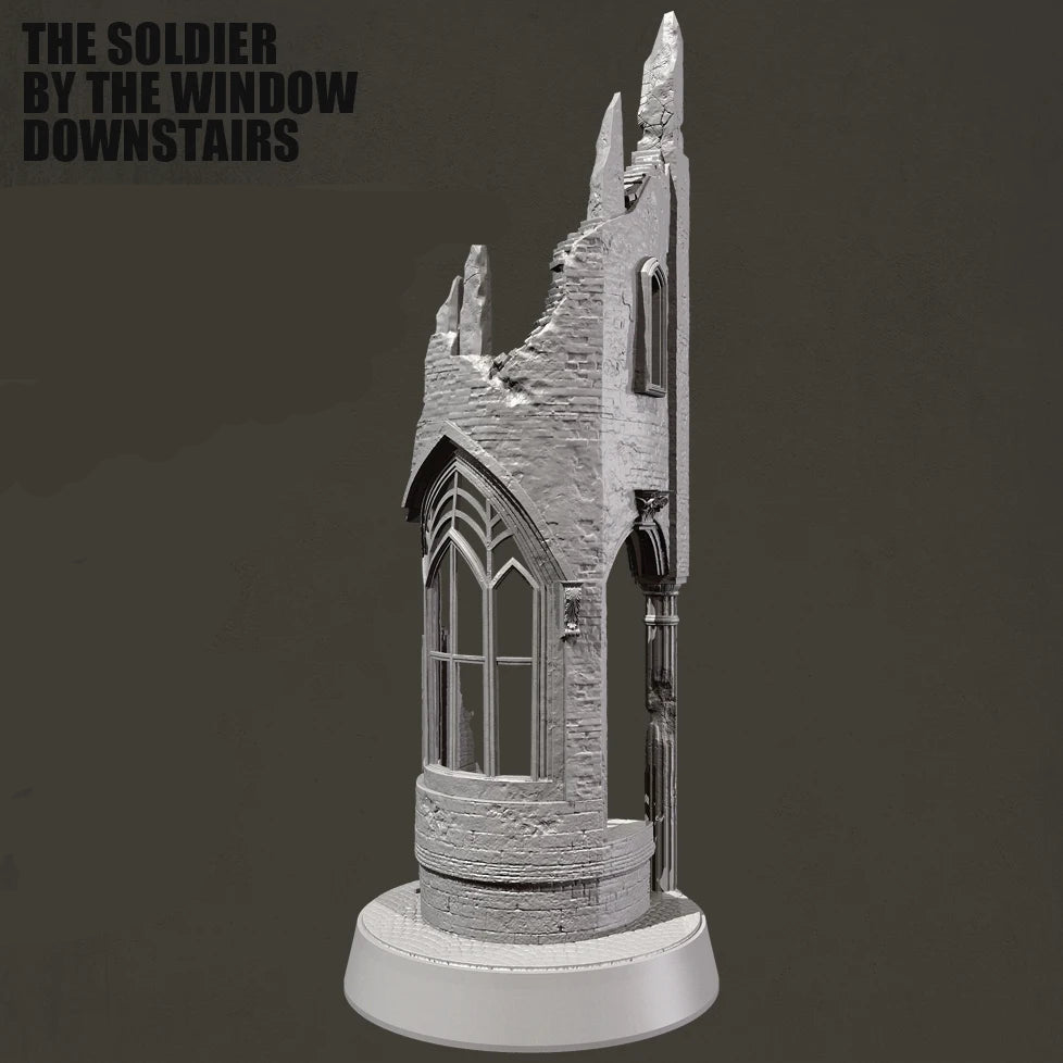 1/35 Scale Ruined Gothic Building Corner Diorama Base - Urban Warfare Terrain Model
