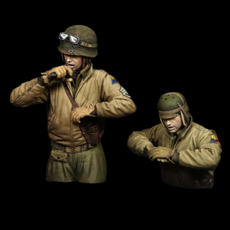 1/16 Scale Die-Cast Resin Figure Model Kit WWII U.S. Tank Crew Half-body 2 Figures Unassembled and Unpainted - R Supply Store