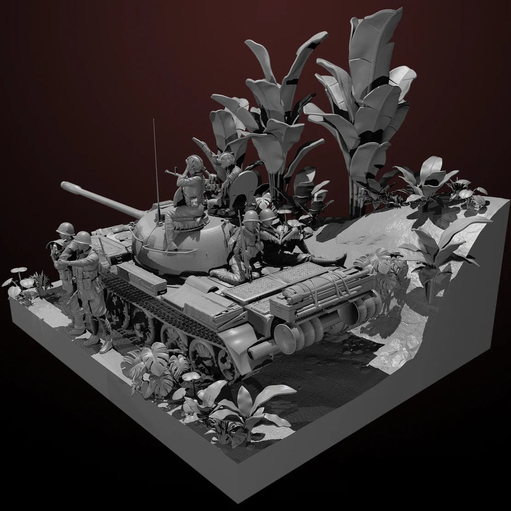 1/35 Scale Cold War Tank Crew & Infantry Figures with Tropical Foliage Set - Vietnam Era Diorama
