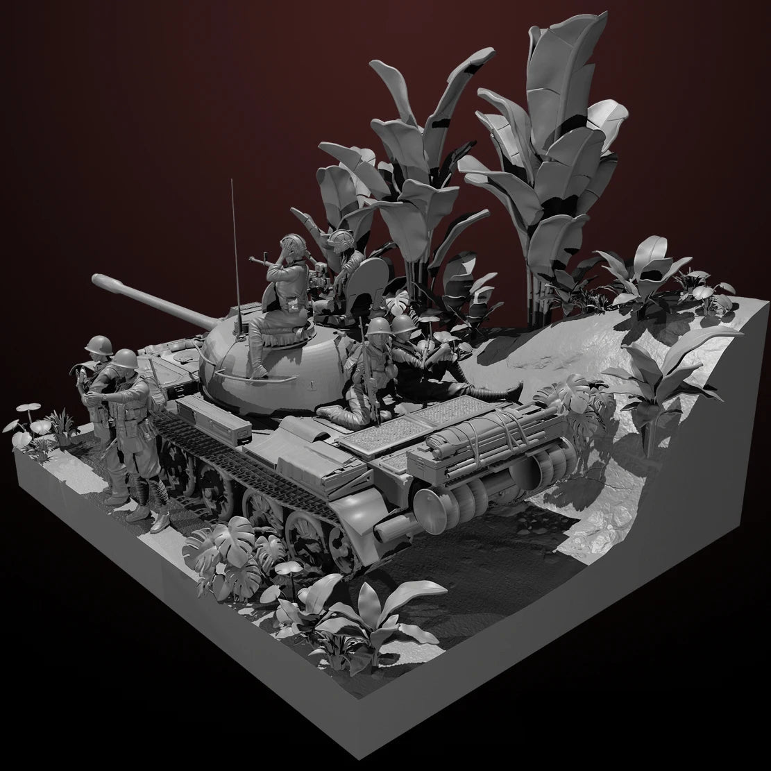 1/35 Scale Cold War Tank Crew & Infantry Figures with Tropical Foliage Set - Vietnam Era Diorama