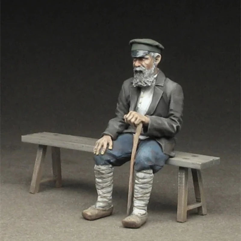 1/35 Scale Old Man with Bench | Resin Figure Model Kit Unassembled Unpainted Historical Miniature - R Supply Store