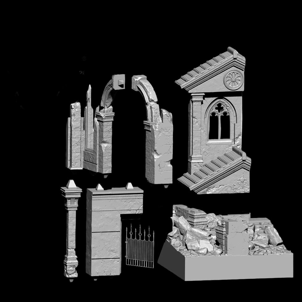 1/35 Scale Ruined European Gothic Building Diorama Base Kit - Urban Combat Scenery