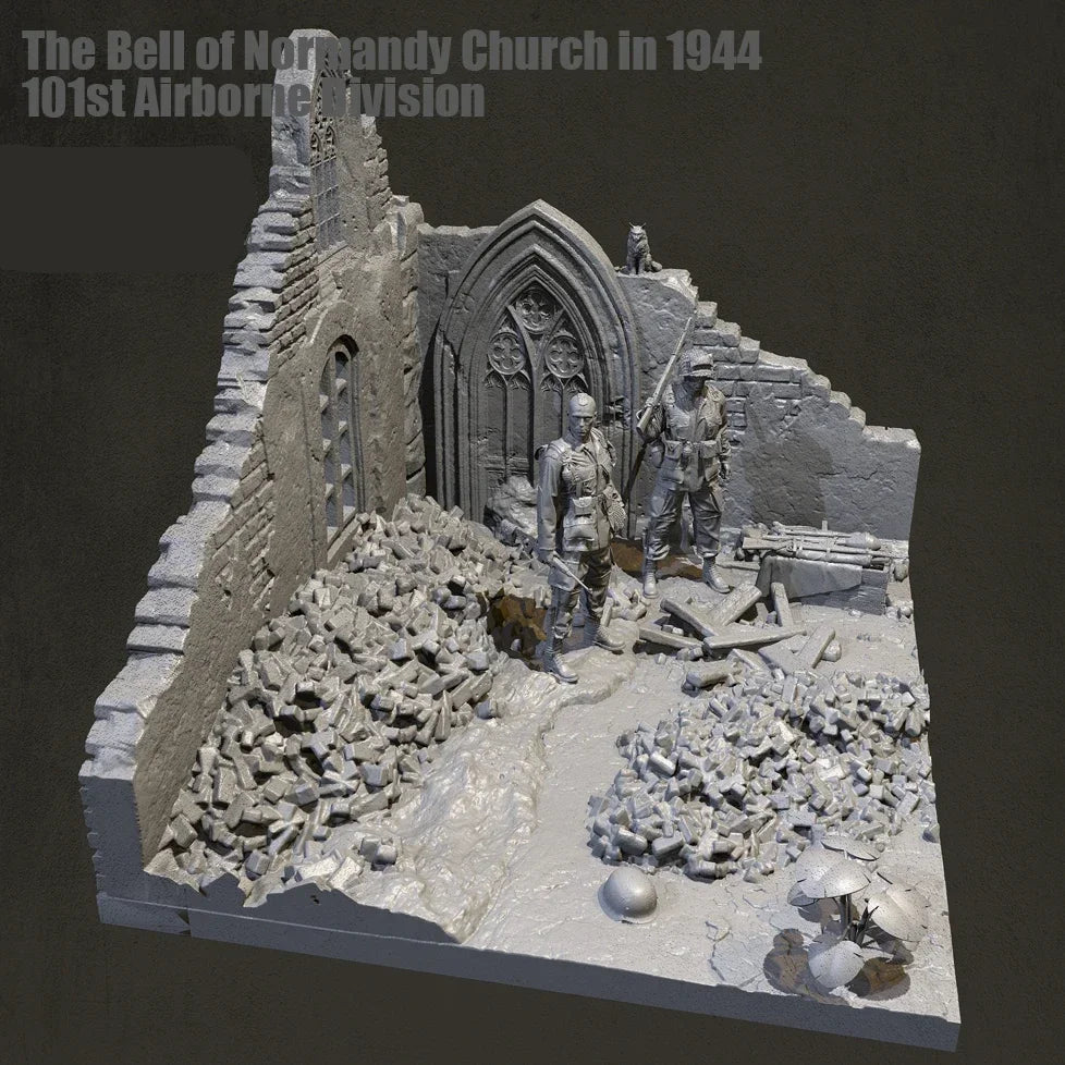 1/35 Scale Resin Soldier Figure Scene | 2 Soldiers +building | Self-Assembled Model Kit - R Supply Store