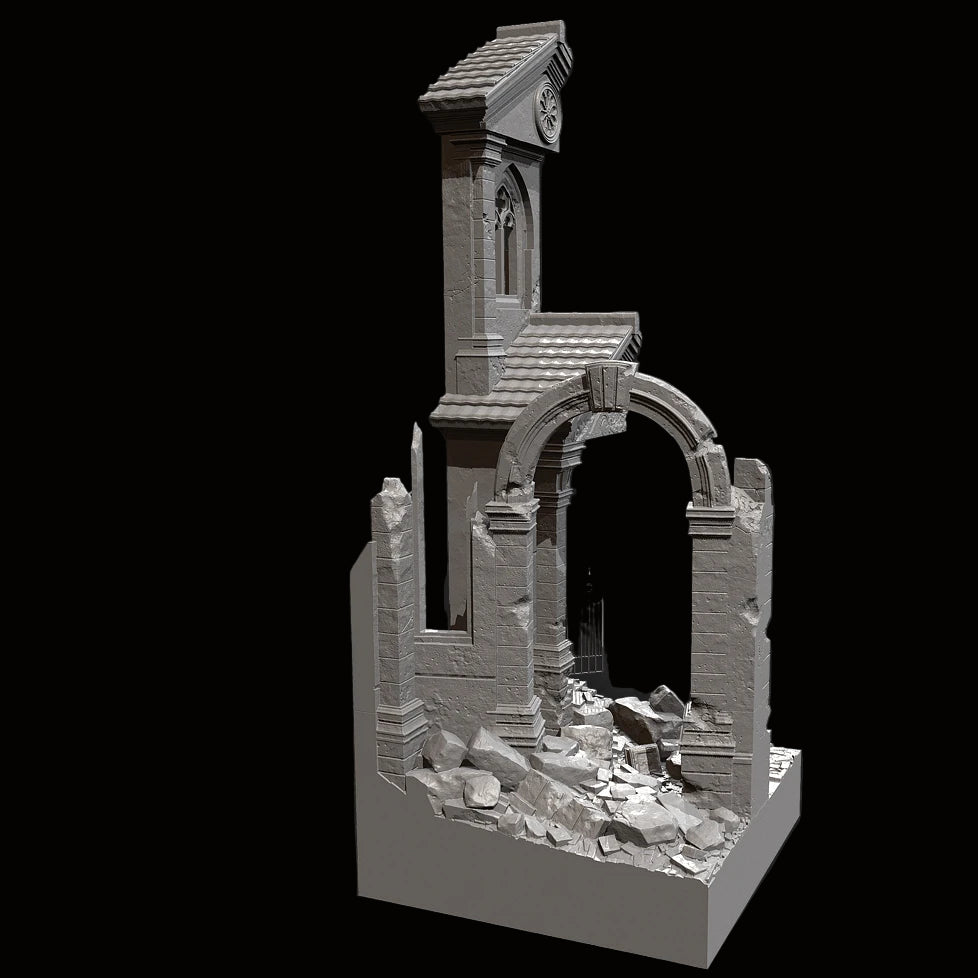 1/35 Scale Ruined European Gothic Building Diorama Base Kit - Urban Combat Scenery