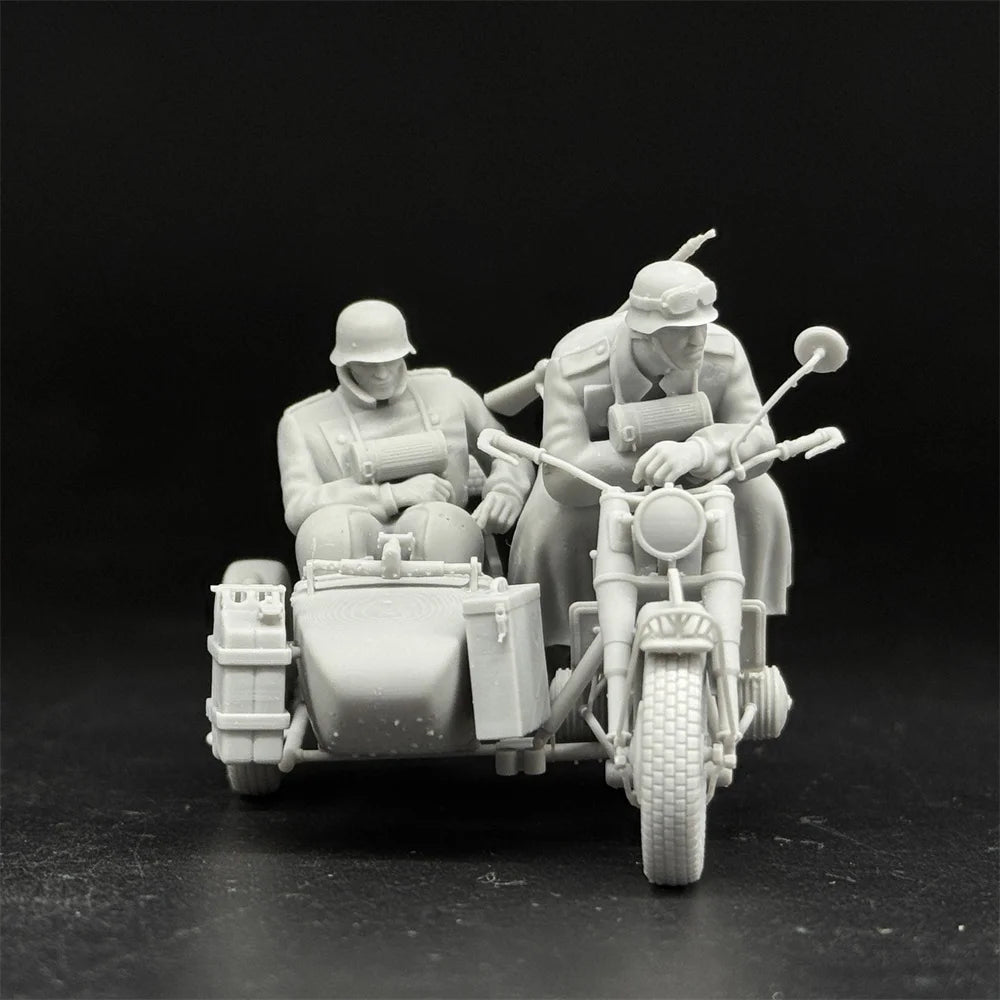 1/35 Scale WWII German Army Motorcycle Soldiers Waiting - 2 Figure & Sidecar Set | R-Supply Store