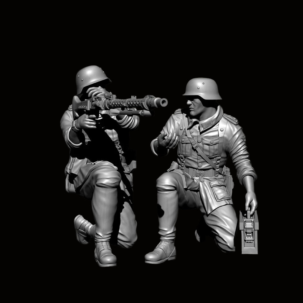 1/35 Scale WWII German MG42 Machine Gun Team Resin Figure Set (x2) - Unassembled Infantry Miniature