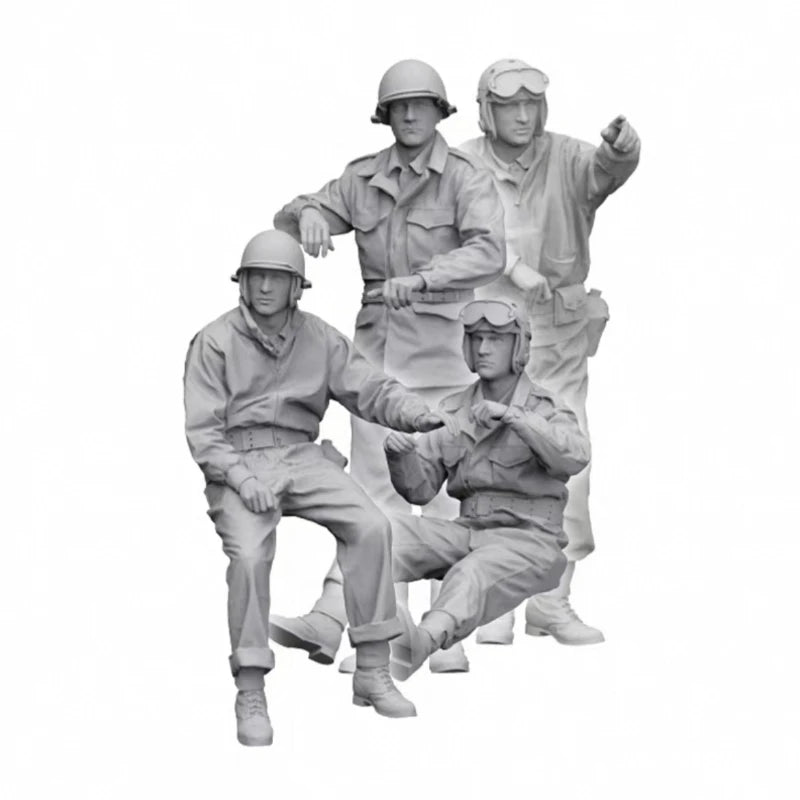 1/35 Scale Die-Cast Resin Figure Model Kit WWII US Tank Crew Set 4 Figures Unassembled and Unpainted - R Supply Store