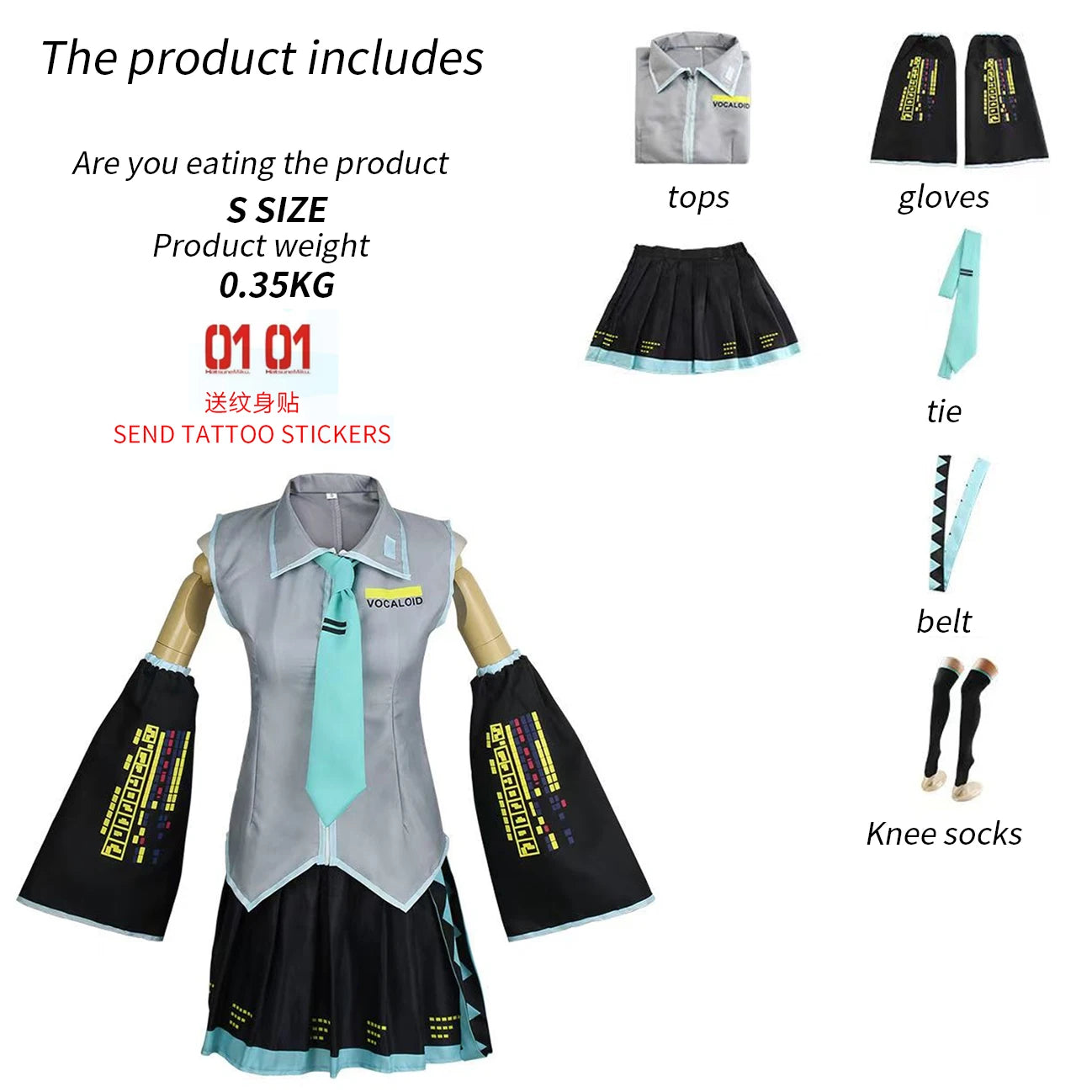 Hatsune Miku Cosplay Costume Set - JK Uniform Skirt Wig & Accessories Anime Outfit for Women