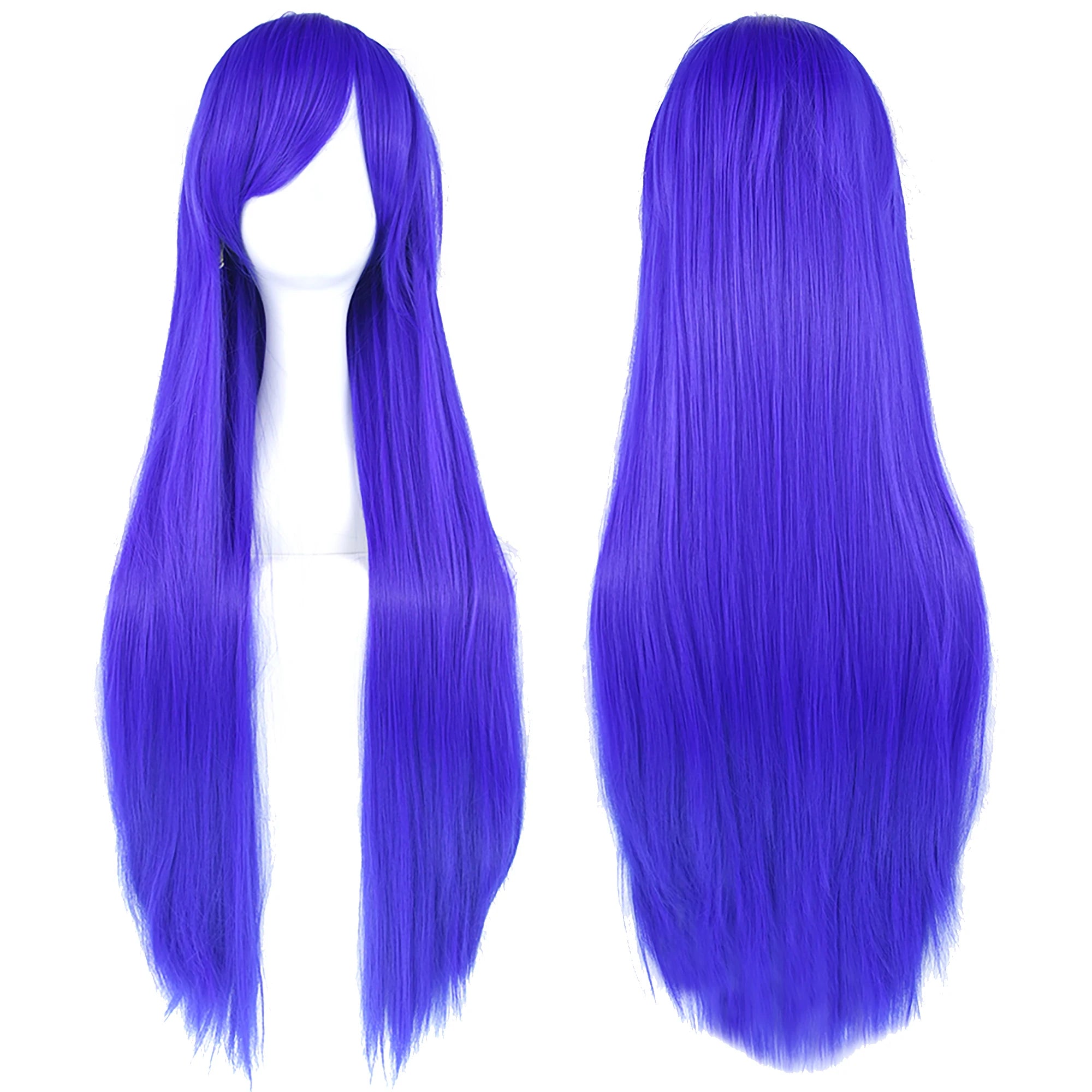 Long White Purple Cosplay Wig 80cm Straight Synthetic Hairpiece for Women Anime Party Wig