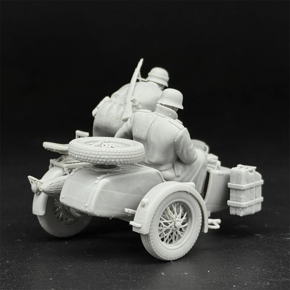1/35 Scale WWII German Army Motorcycle Soldiers Waiting - 2 Figure & Sidecar Set | R-Supply Store