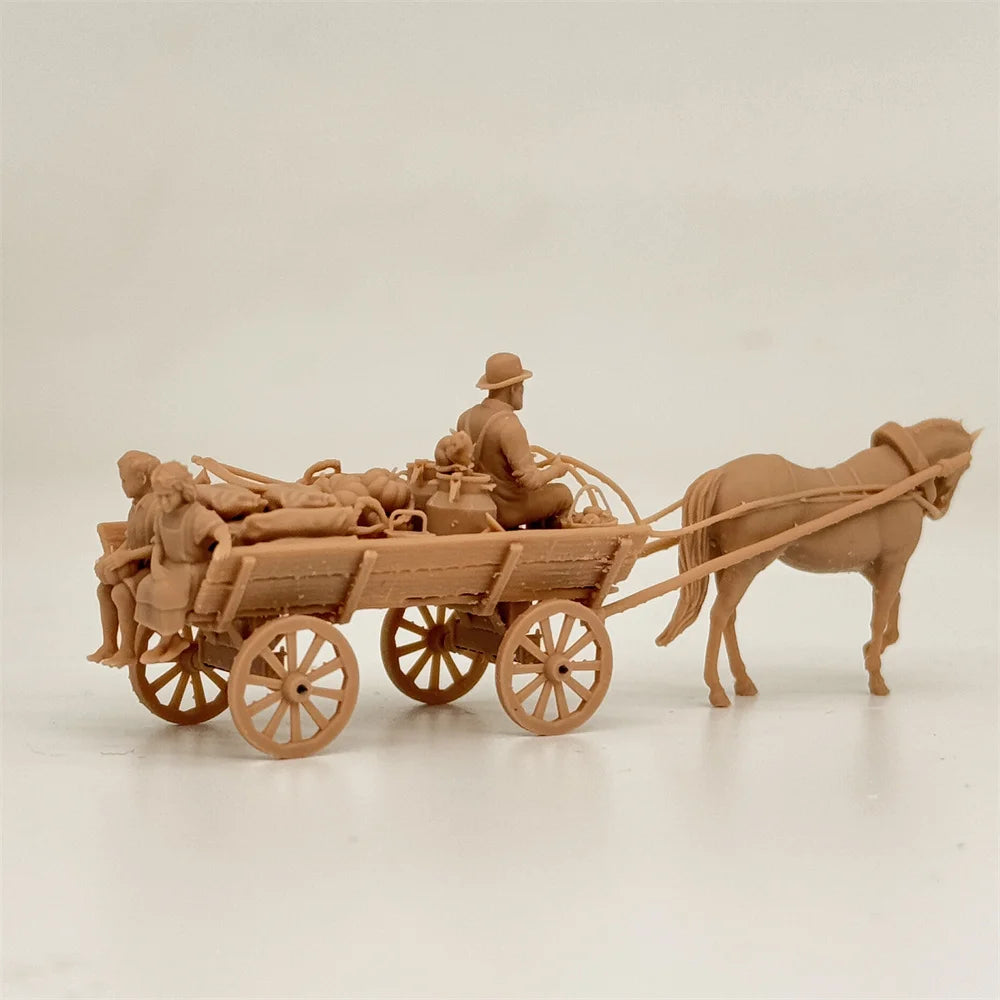 1/72 Scale WWII Civilian Horse-Drawn Carriage & Transport Resin Model Kit - Children, Cargo & Cat Detail