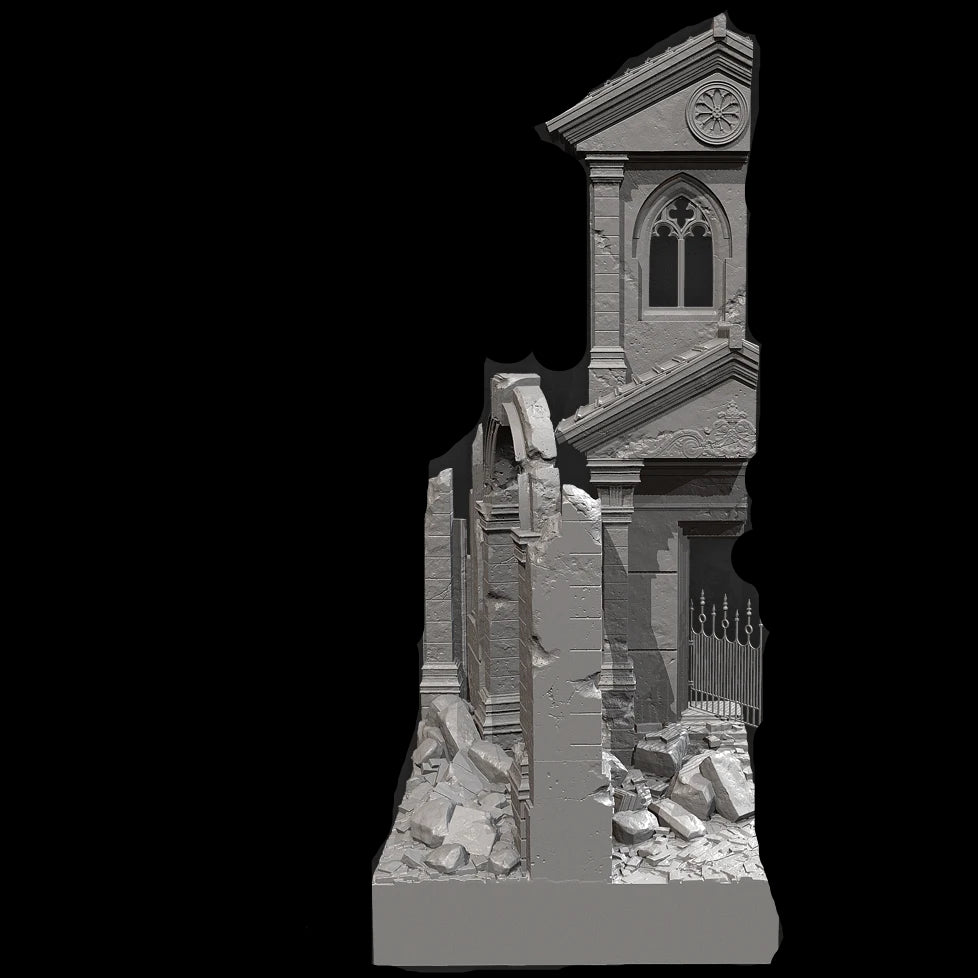 1/35 Scale Ruined European Gothic Building Diorama Base Kit - Urban Combat Scenery