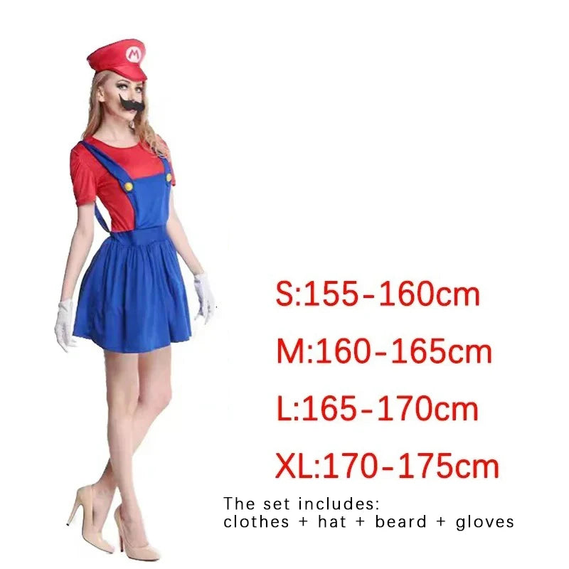 Super Mario & Luigi Cosplay Costume Set Adult Jumpsuit Outfit Men Women Halloween Dress Up