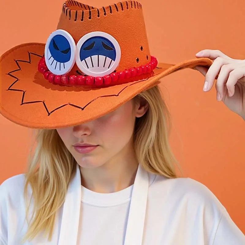 New Arrival Anime Ace Cosplay Hats Unisex Luffy Ace Orange Cowboy Cap for Kids Adult Halloween Carnival Cosplay Accessories