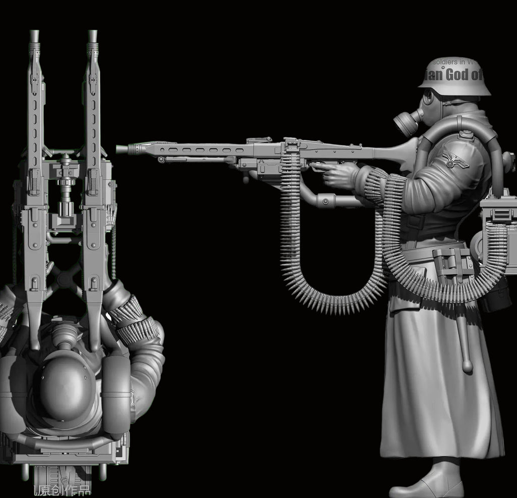 1/35 Scale "Prussian God of War" Heavy Machine Gunner Resin Figure - Historical-Fantasy Kit