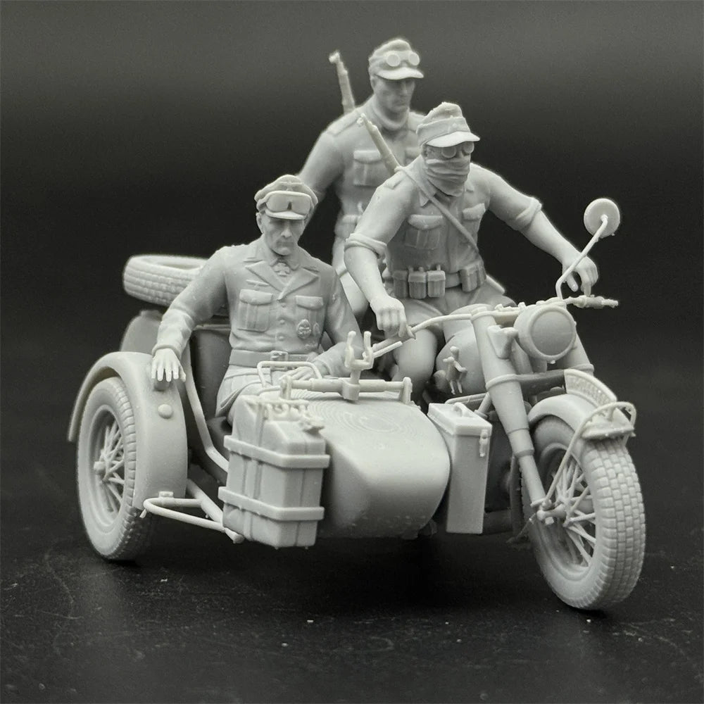 1/35 Scale German Motorcycle Crew Officer 3 Figures Resin Model Miniature Military War Game - R Supply Store
