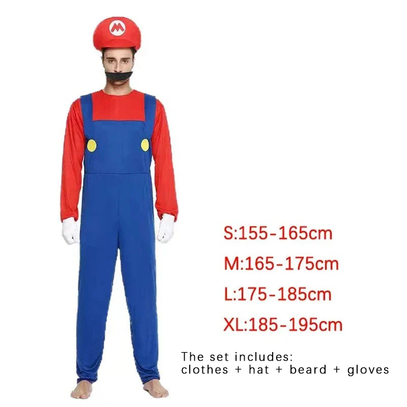 Super Mario & Luigi Cosplay Costume Set Adult Jumpsuit Outfit Men Women Halloween Dress Up